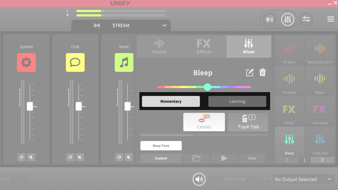 UNIFY sound pad mixer actions