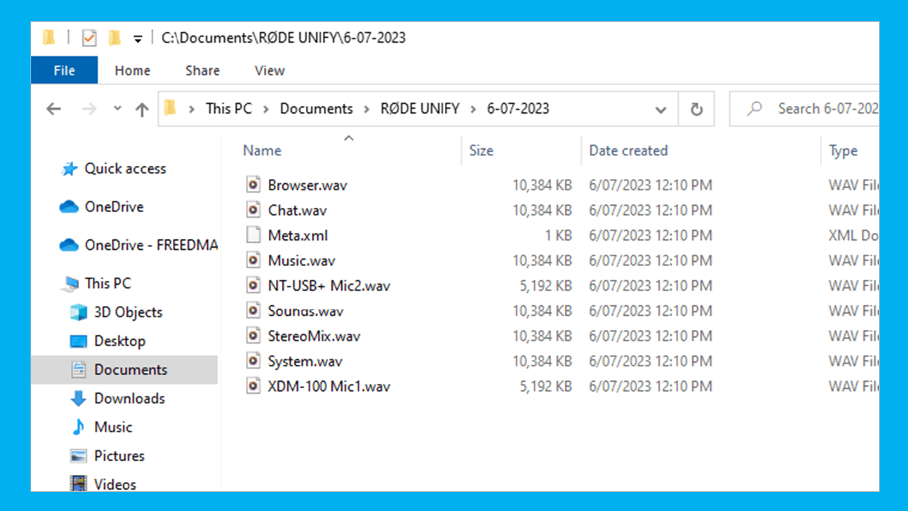 UNIFY recordings in default Windows Documents folder