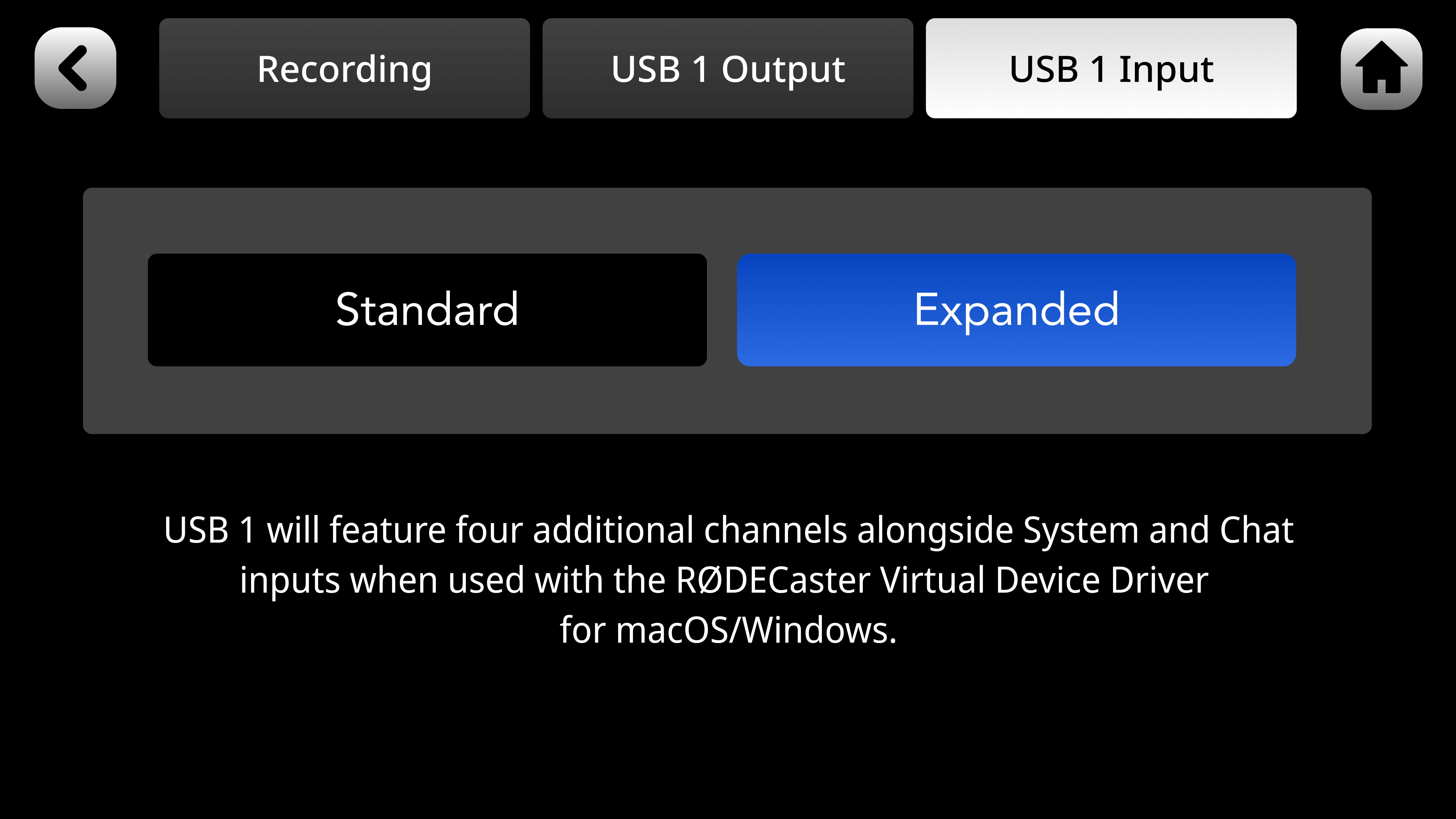 USB 1 input RØDECaster settings