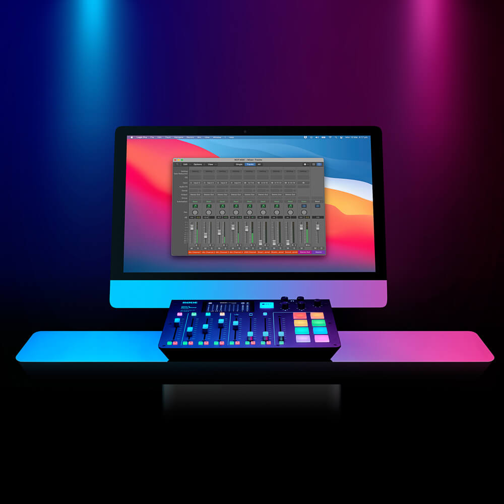 RØDECaster Pro in front of Mac with Ableton on screen